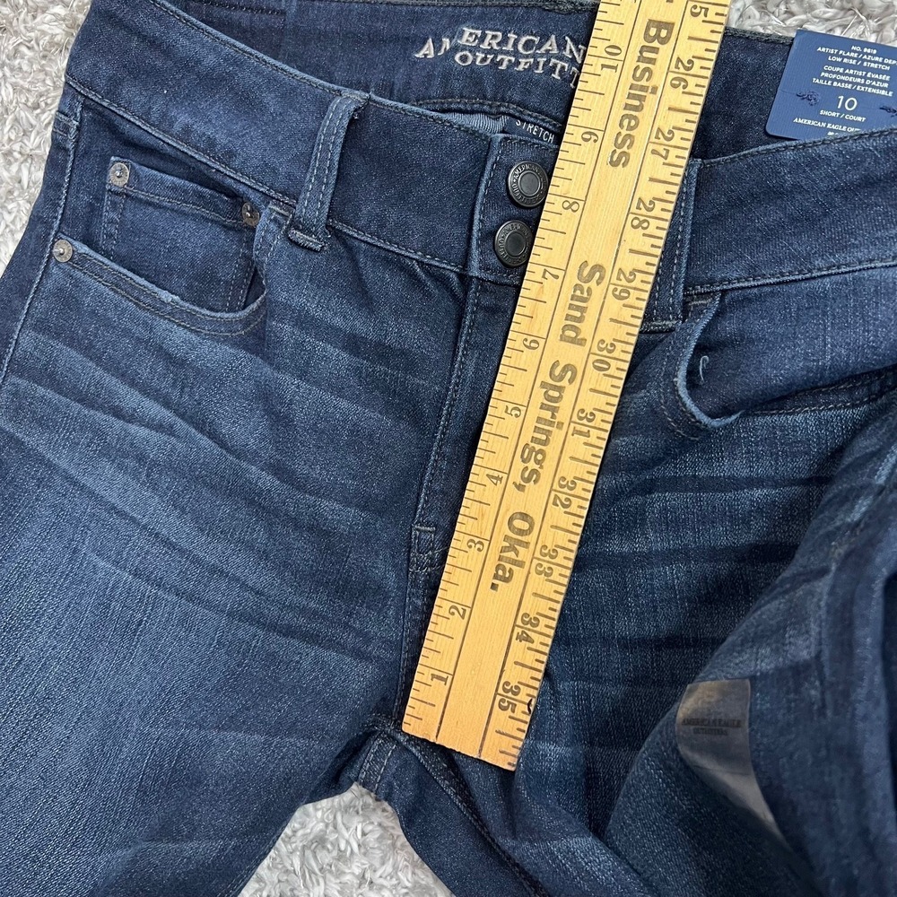 American Eagle Artist Flare AEO Denim Stretch Low Rise Jeans Y2K Women 10 Short - Picture 11 of 12